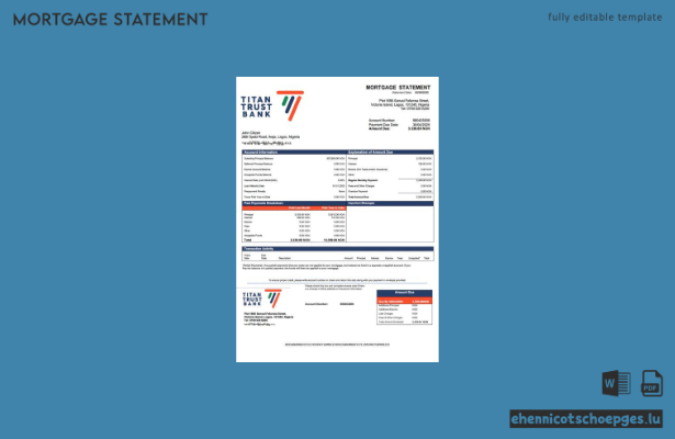 Nigeria Titan Trust Bank Hypothekenabrechnung Word- und PDF-Beispielvorschau